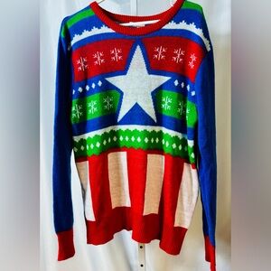 Marvel Captain America Lightweight 100%‎ Acrylic Christmas Sweater Sz L/XL